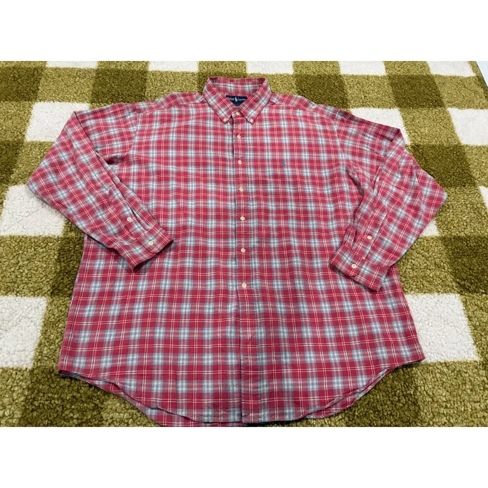 Polo Ralph Lauren Blake Mens XXL Red Plaid Button Down Long Sleeve Cotton Shirt